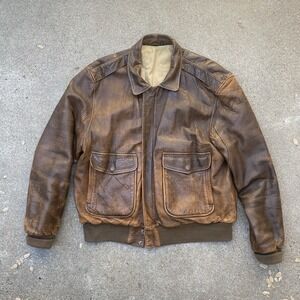 VINTAGE 80S MIRAGE A-2 STYLE BROWN LEATHER BOMBER JACKET SIZE 46 LARGE
